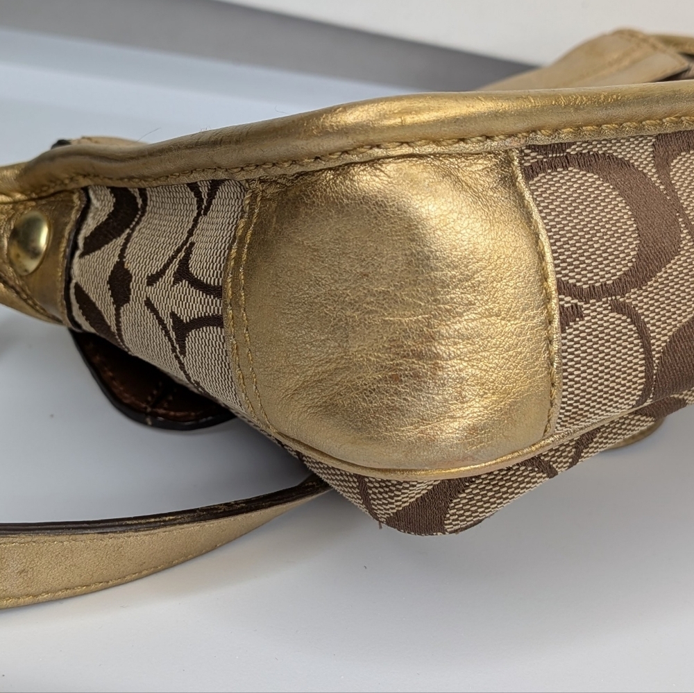 Coach Bleeker Crossbody Bag Jessie Signature Gold Tan Mini Messenger Buckle Y2K - Picture 9 of 16